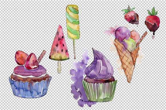 Watercolor mix cool ice cream PNG  in Illustrations - product preview 4