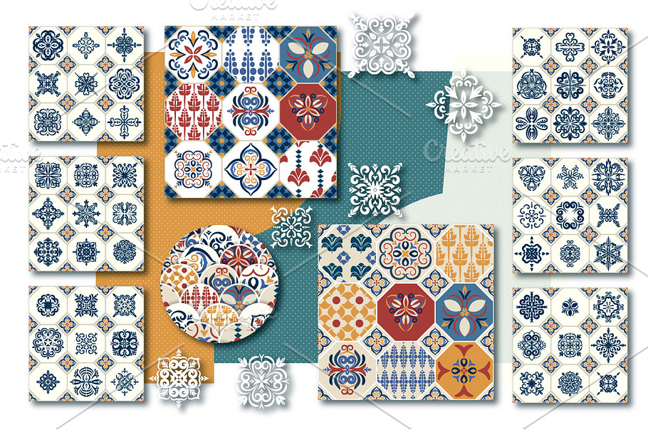 Big Set of Azulejio TILE Patterns.  in Patterns - product preview 8