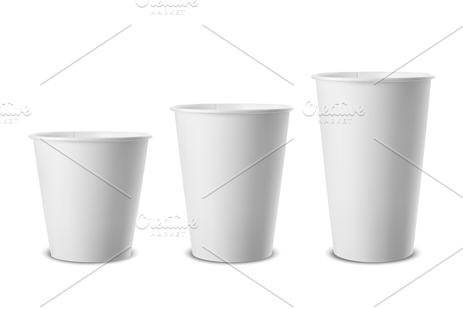 Paper disposable cup. Vector set. 