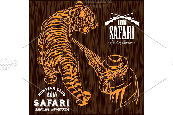 African safari - tiger hunting retro