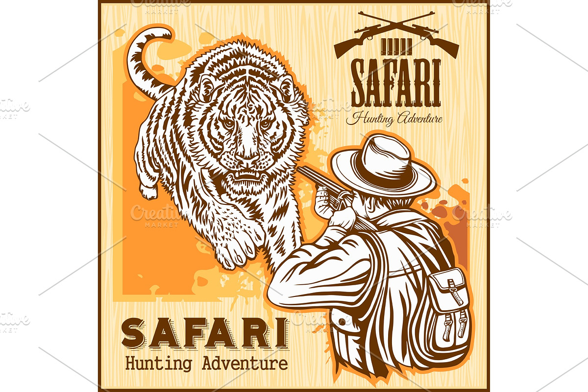 African safari - tiger hunting retro in Illustrations - product preview 8
