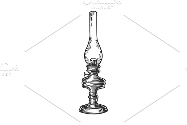 Kerosene lamp engraving vector