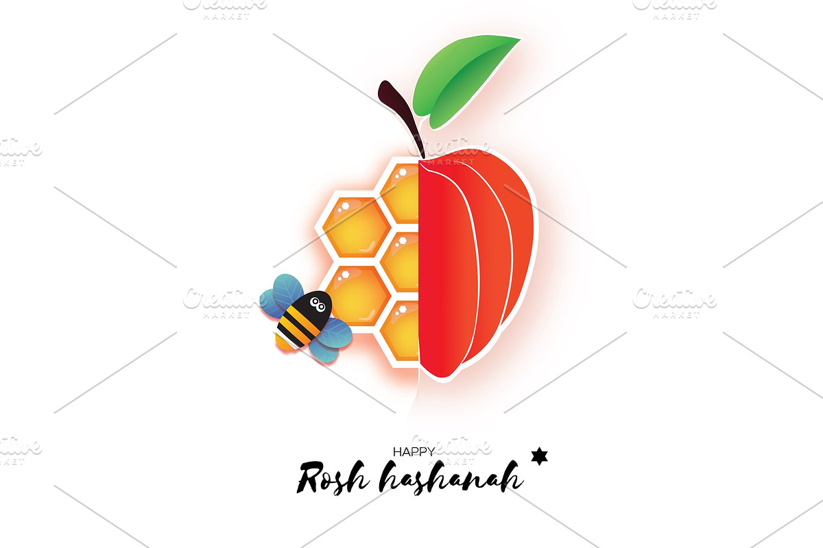 Red ripe apple and gold honeycomb in Illustrations - product preview 8