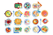 Food icon set. Plates with