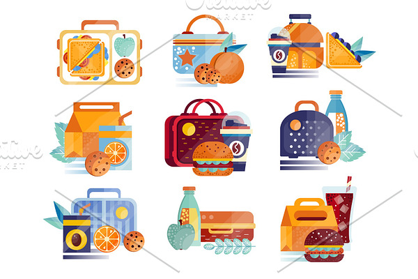 Vector set of icons with lunch