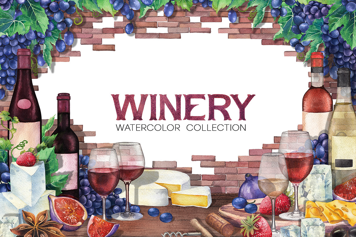 Watercolor Wine collection in Illustrations - product preview 8