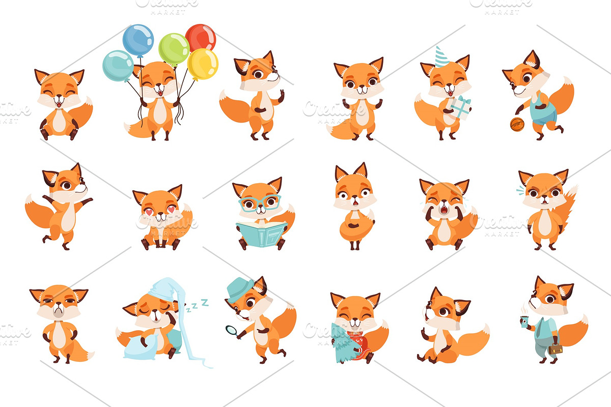 Cute little foxes showing various in Illustrations - product preview 8