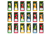 Labels for fruits milk. 9 different