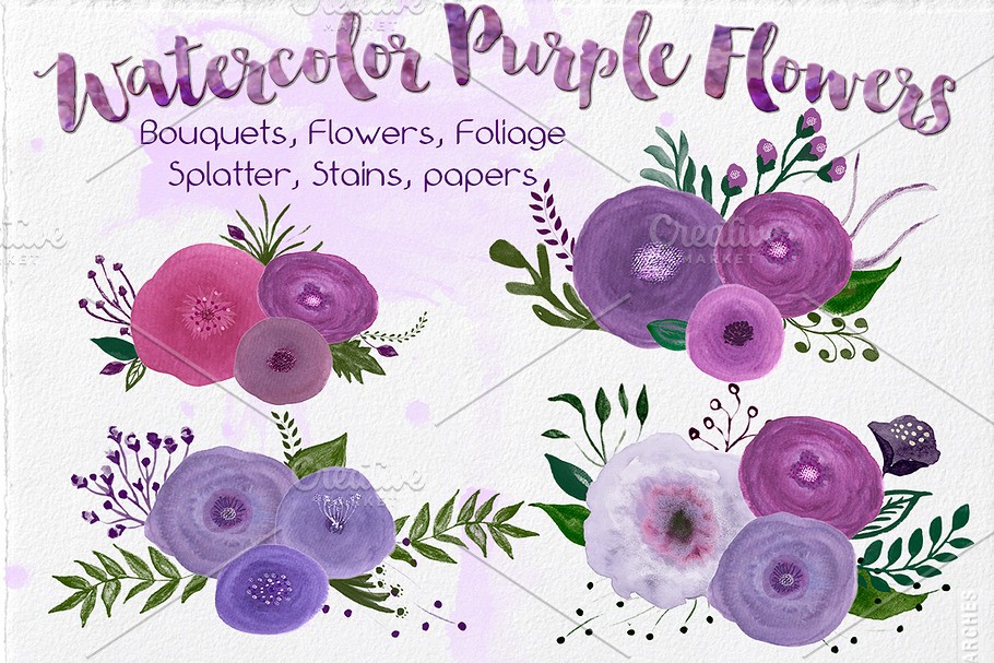 Watercolor Png Flowers - Purple