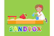Girl playing in sandbox with toys