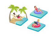 Freelance Workers on Beach Vector