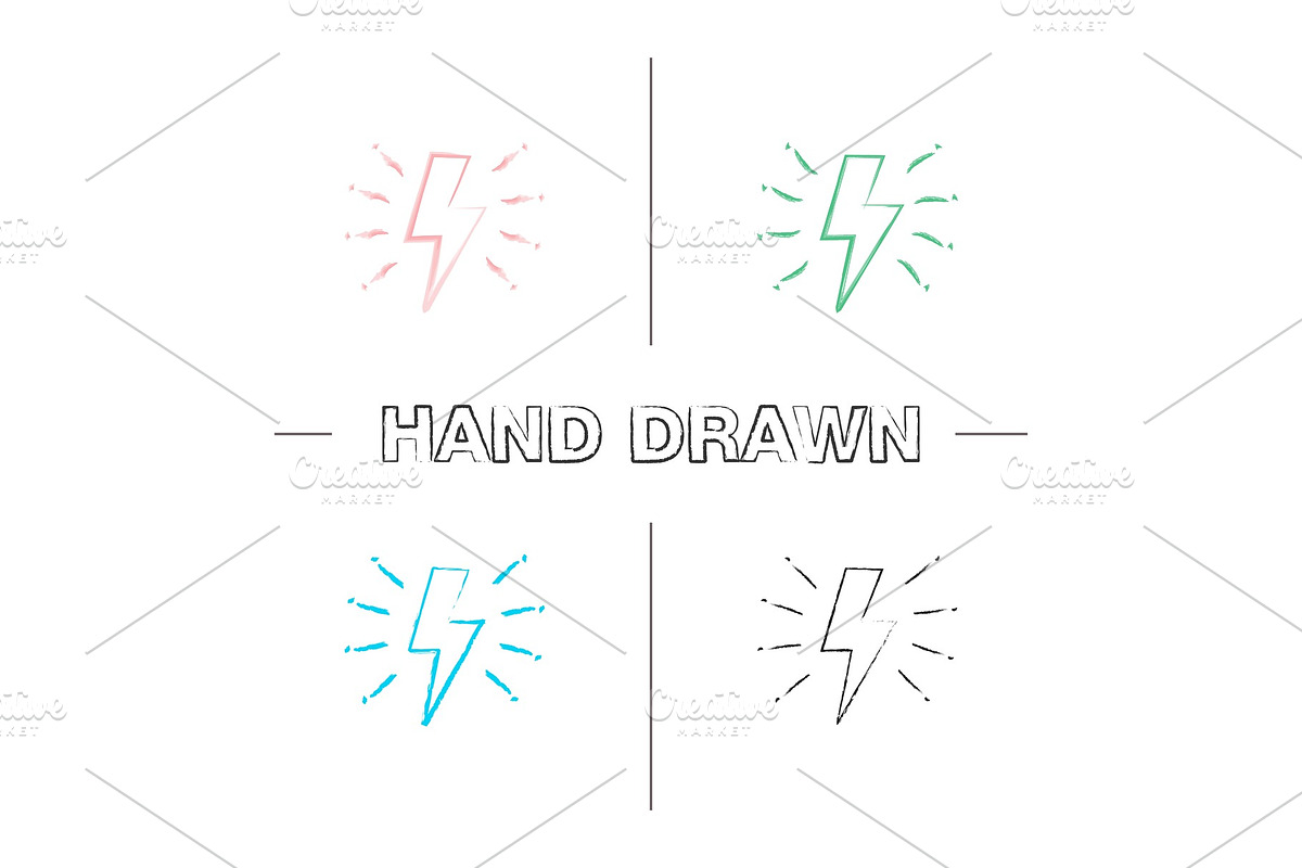Lightning bolt hand drawn icons set in Icons - product preview 8
