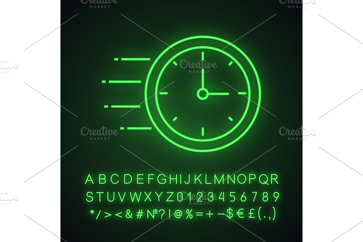 Flying clock neon light icon in Icons - product preview 8
