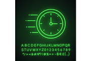 Flying clock neon light icon