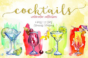 Cocktails watercolor collection PNG 