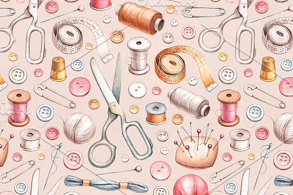 Hand drawn sewing tools in Illustrations - product preview 3