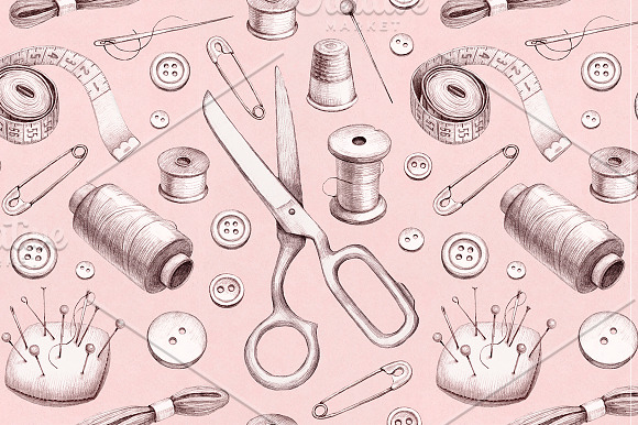 Hand drawn sewing tools in Illustrations - product preview 5