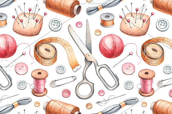 Hand drawn sewing tools in Illustrations - product preview 6