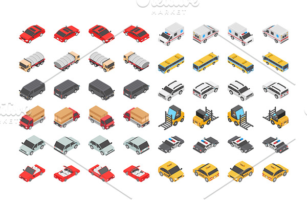 48 Transport Isometric Icons