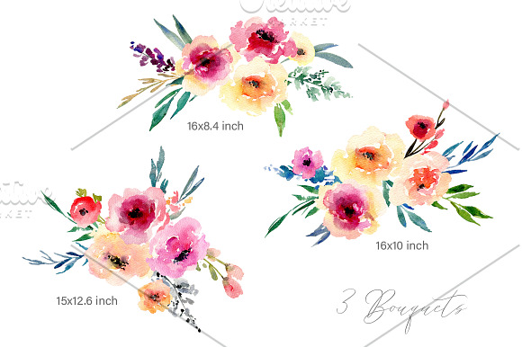 Watercolor Flowers Bouquets PNG in Illustrations - product preview 2