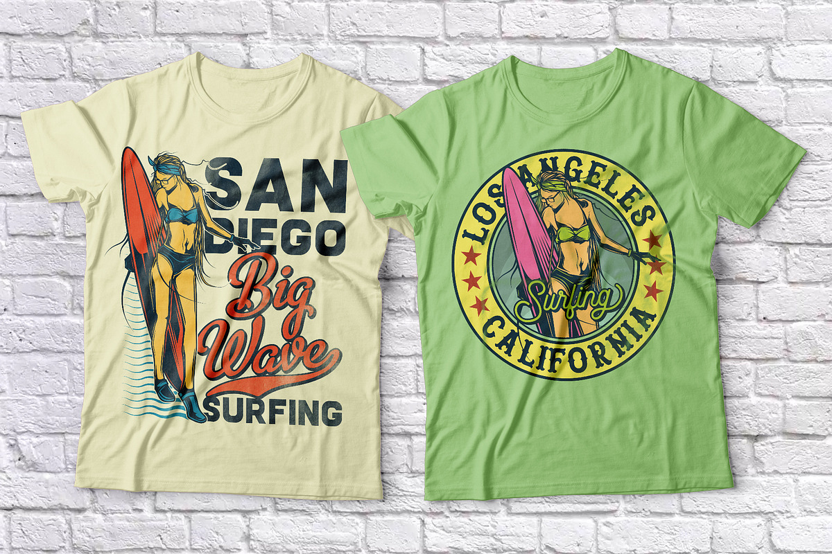 Surfing t-shirts set in Illustrations - product preview 8