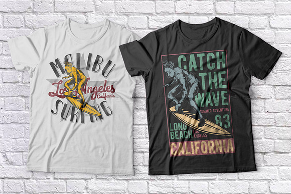 Surfing t-shirts set in Illustrations - product preview 1