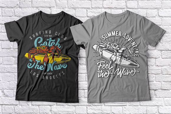 Surfing t-shirts set in Illustrations - product preview 2