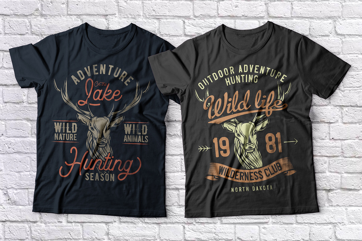 Hunting t-shirts set in Illustrations - product preview 8