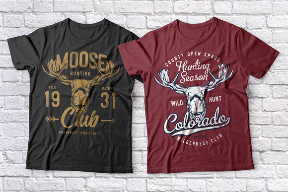 Hunting t-shirts set in Illustrations - product preview 1