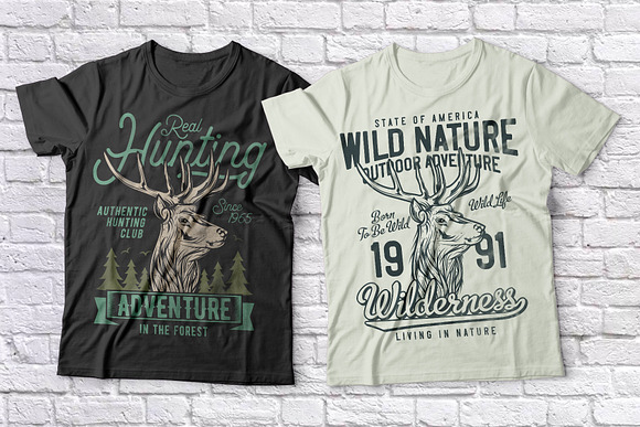 Hunting t-shirts set in Illustrations - product preview 2