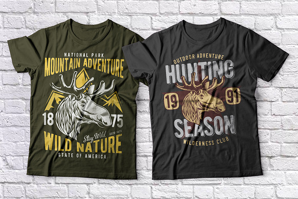Hunting t-shirts set in Illustrations - product preview 3