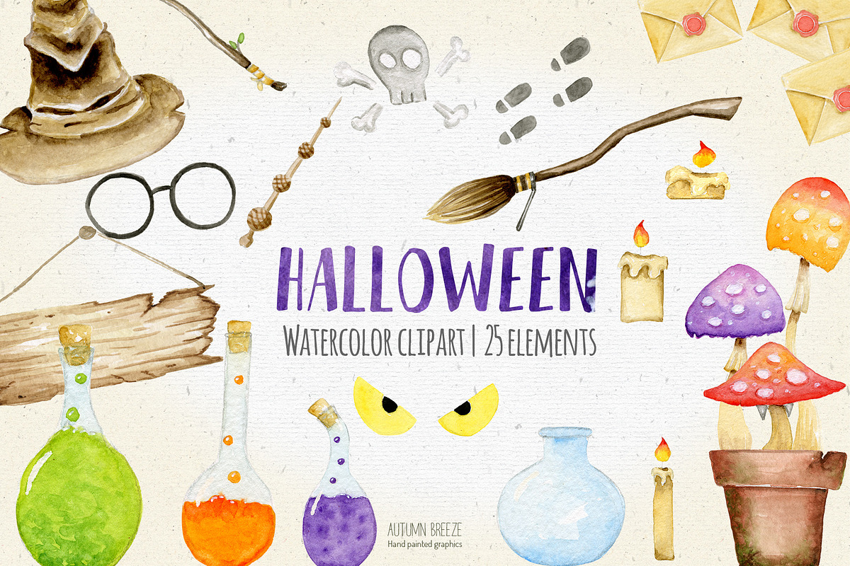 Halloween watercolor clipart in Illustrations - product preview 8