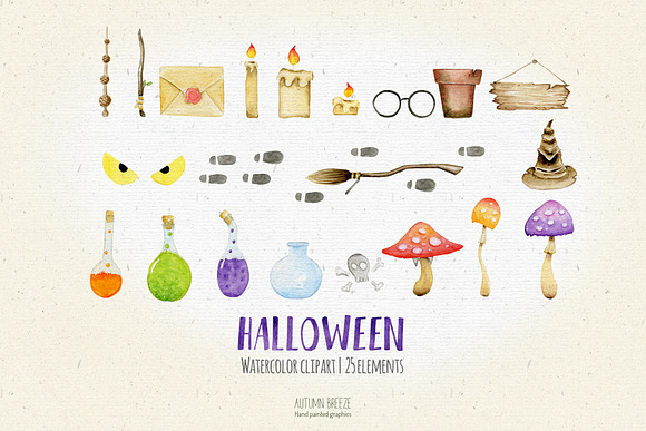 Halloween watercolor clipart in Illustrations - product preview 1