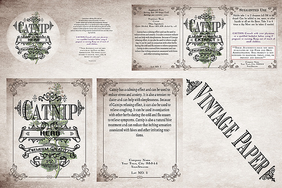 Catnip Vintage Labels in Stationery Templates - product preview 5