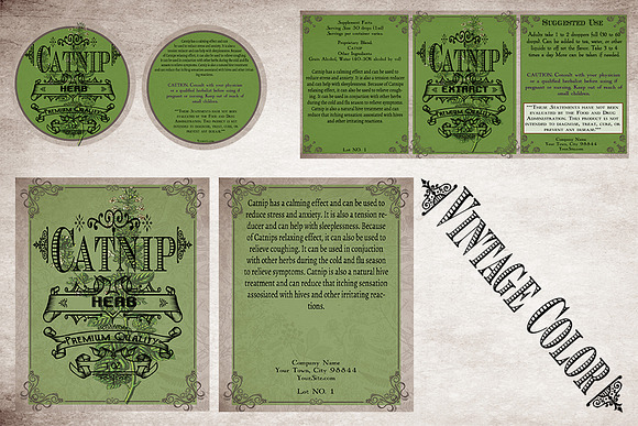 Catnip Vintage Labels in Stationery Templates - product preview 6