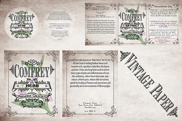 Comfrey Vintage Labels in Stationery Templates - product preview 5