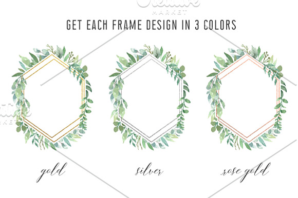 Watercolor Geometric Foliage Frames in Illustrations - product preview 1