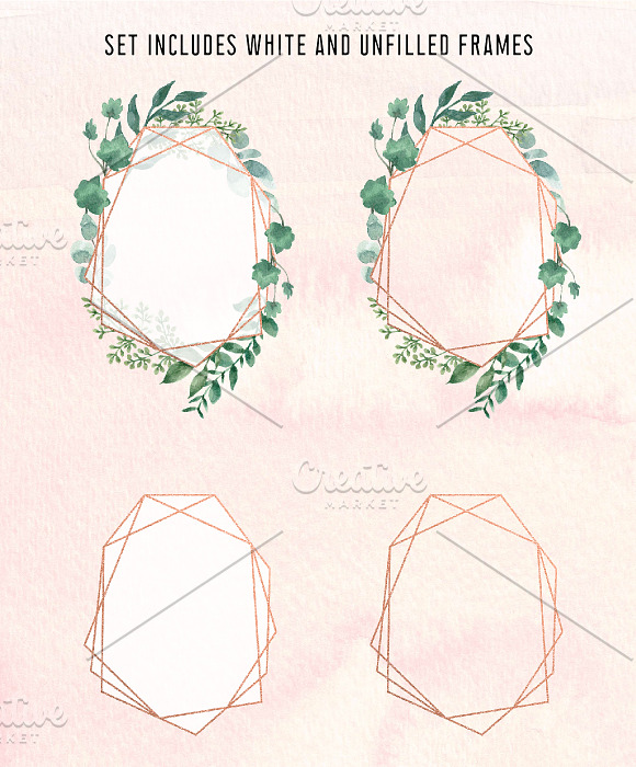Watercolor Geometric Foliage Frames in Illustrations - product preview 2