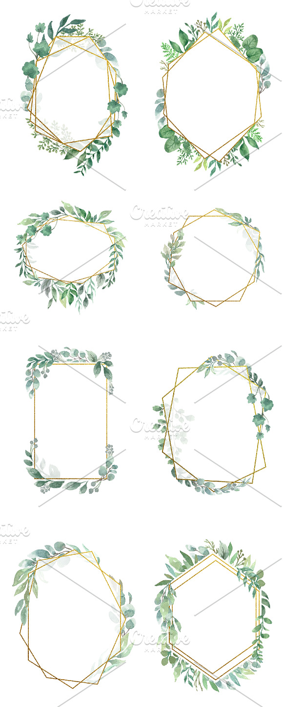 Watercolor Geometric Foliage Frames in Illustrations - product preview 4