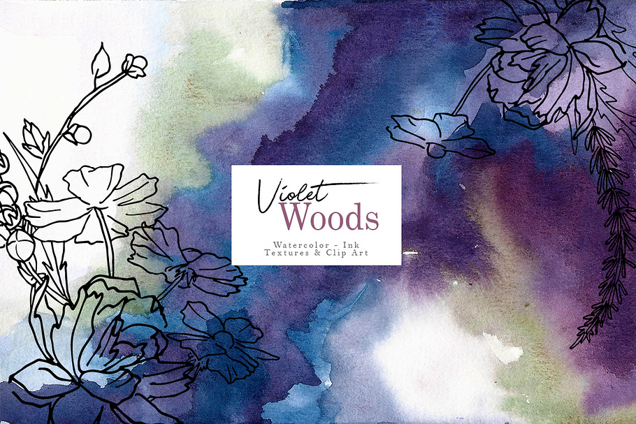Violet woods watercolor design kit