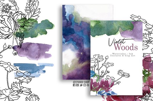 Violet woods watercolor design kit in Graphics - product preview 2