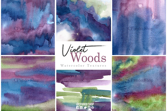Violet woods watercolor design kit in Graphics - product preview 3