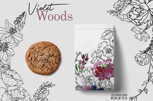 Violet woods watercolor design kit in Graphics - product preview 5