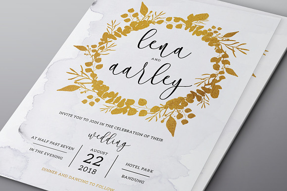 Golden Foliage Wedding Invitation in Wedding Templates - product preview 3