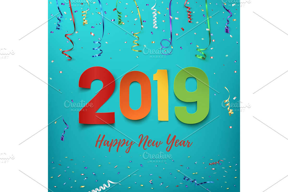 Happy New Year 2019. Colorful paper in Objects - product preview 8