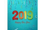 Happy New Year 2019. Colorful paper