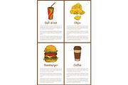 Soft Drink Chips Posters Set Vector
