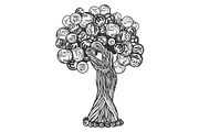 Tree with coins engraving vector