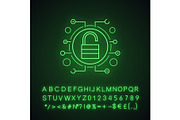 Cyber security neon light icon