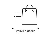 Flying shopping bag linear icon